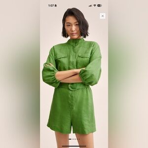 Green Button-Up Dress with Belt